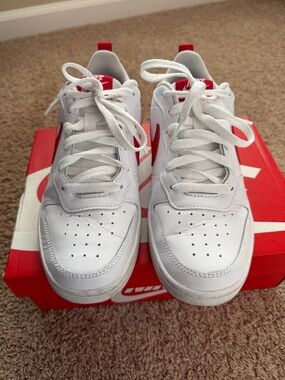 6Y/7.5W Nike Kids White Sneakers with Red Accents